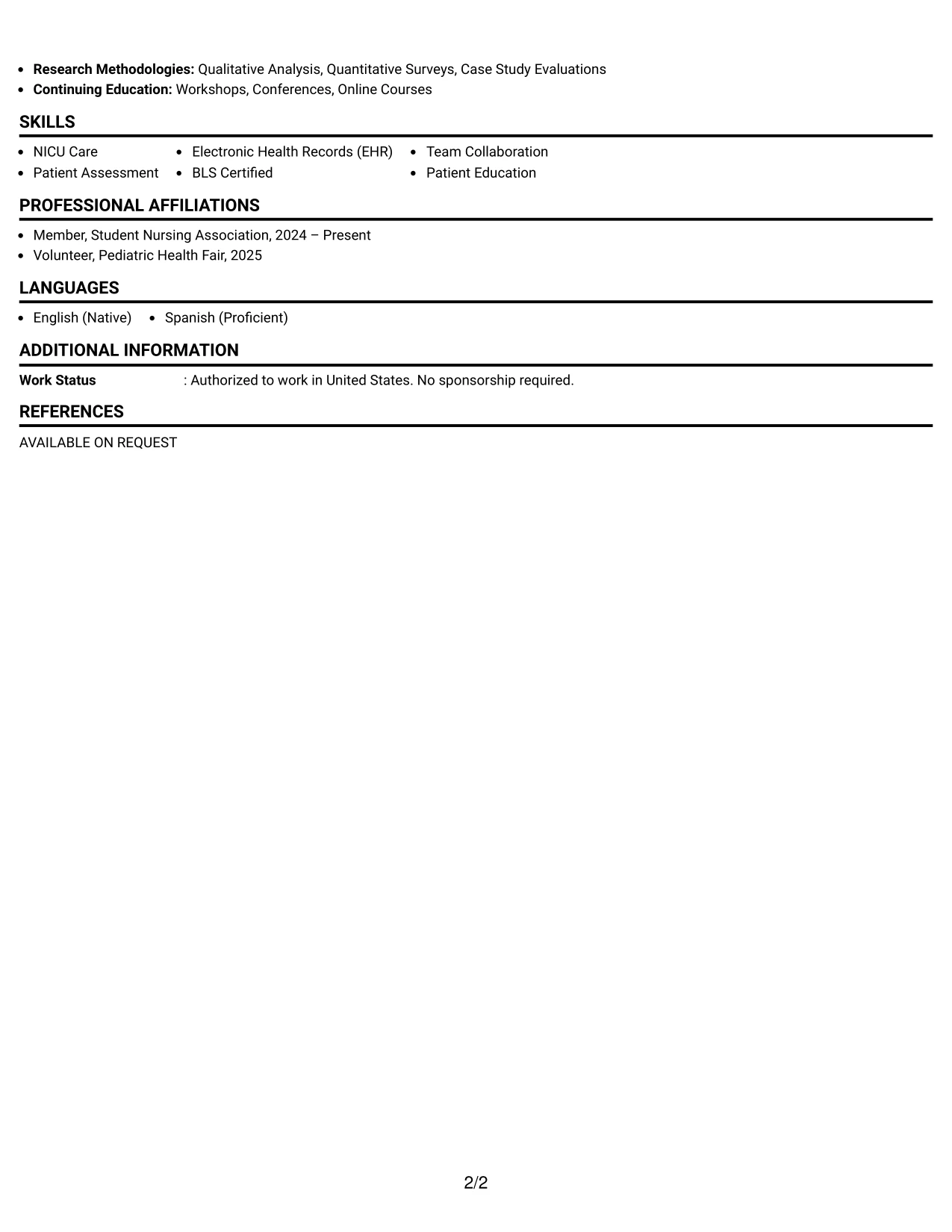 Resume Example Page 2