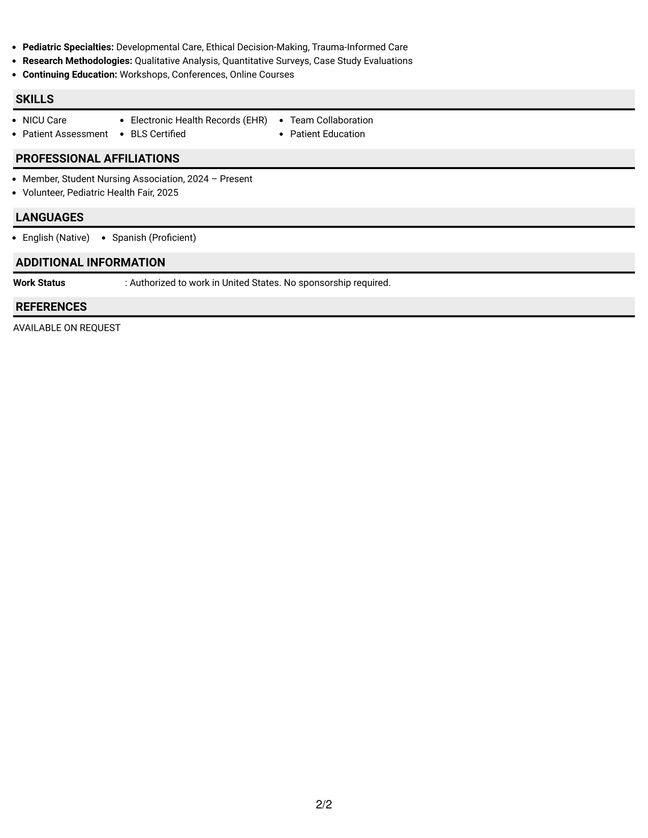 Resume Example Page 2