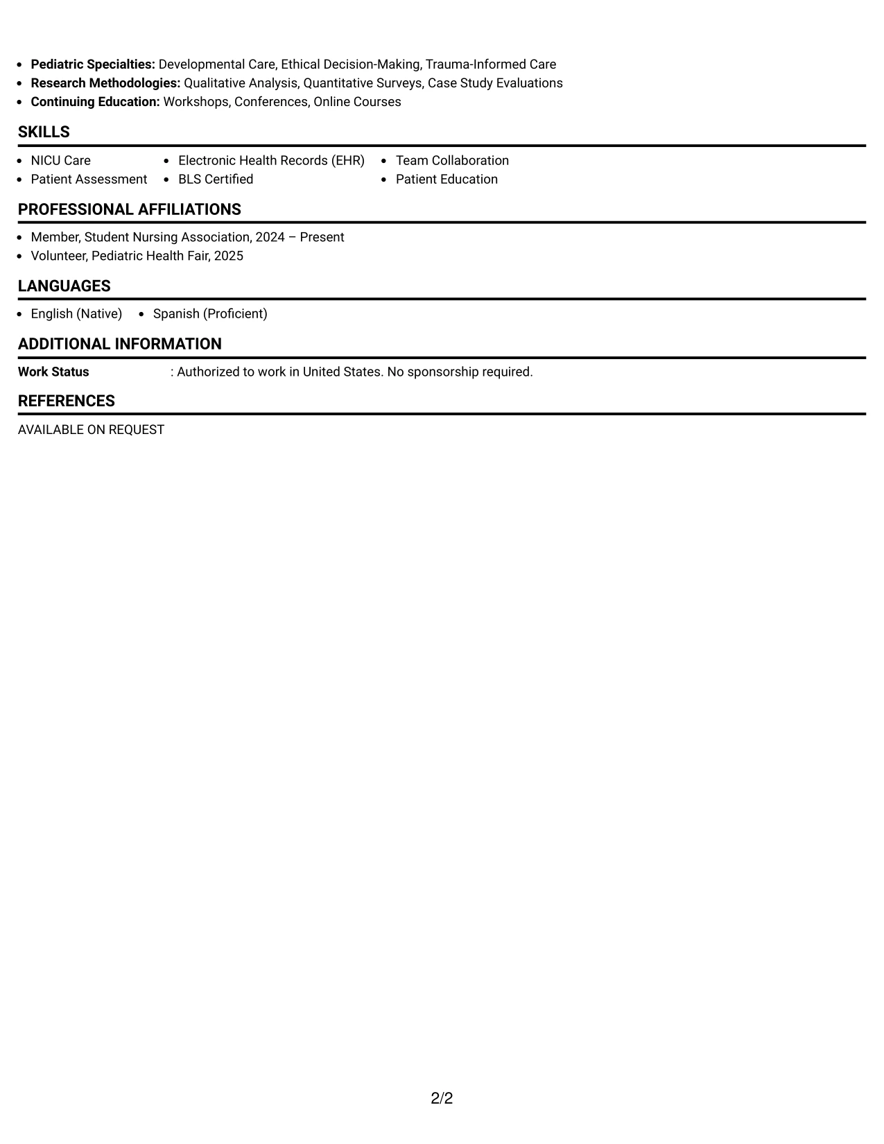 Resume Example Page 2