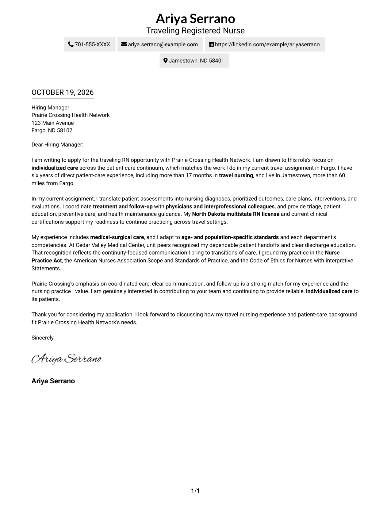 Cover letter example — page 1