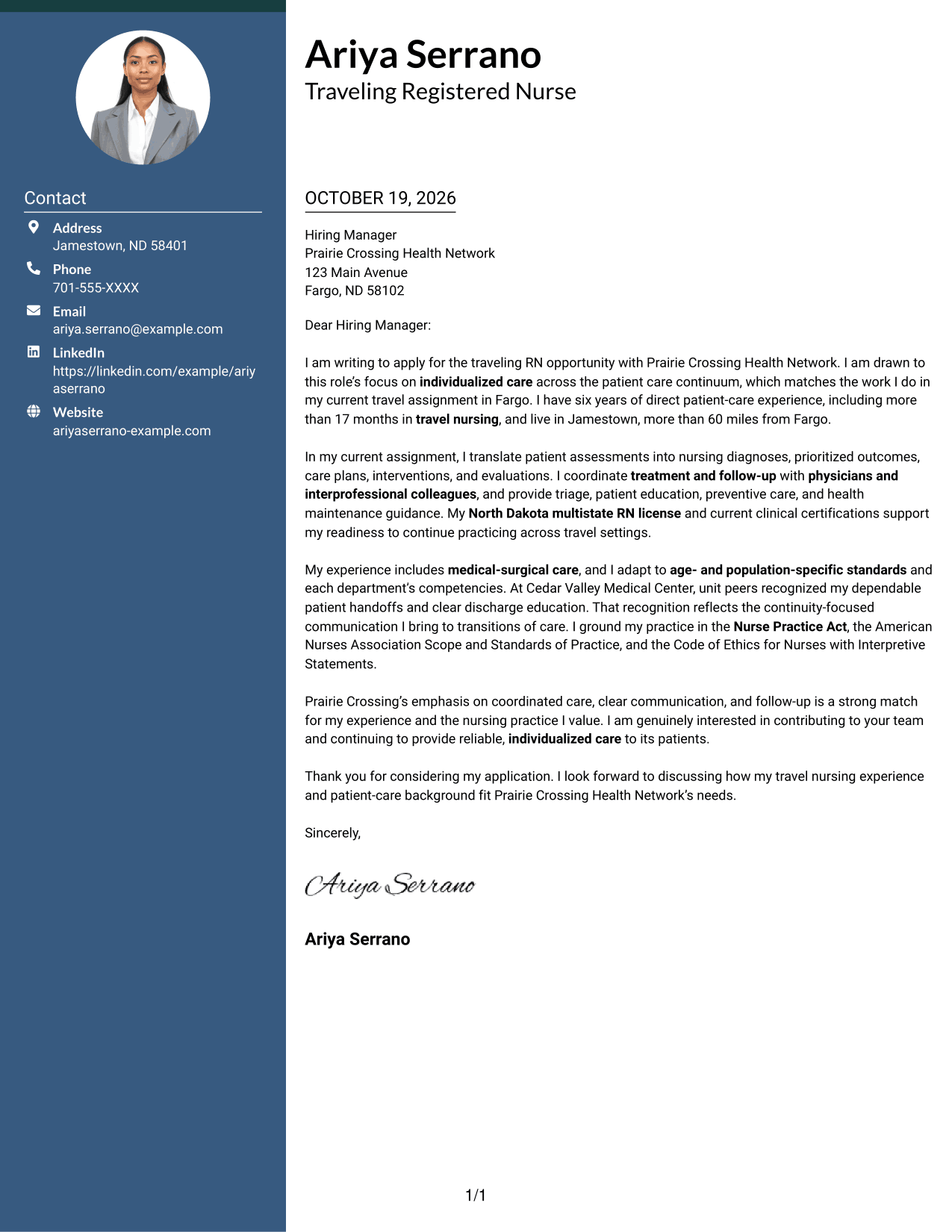 Cover letter example — page 1