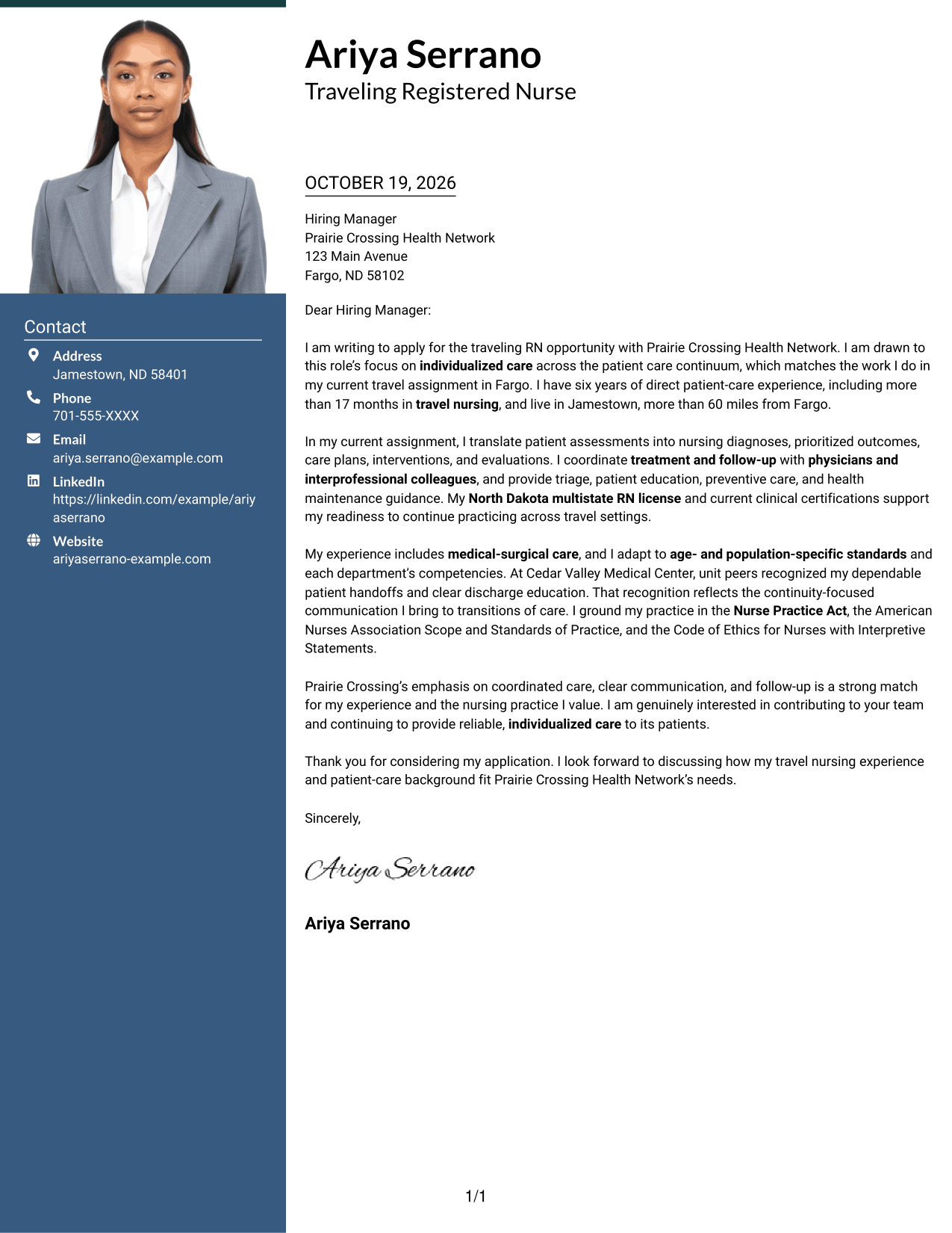 Cover letter example — page 1