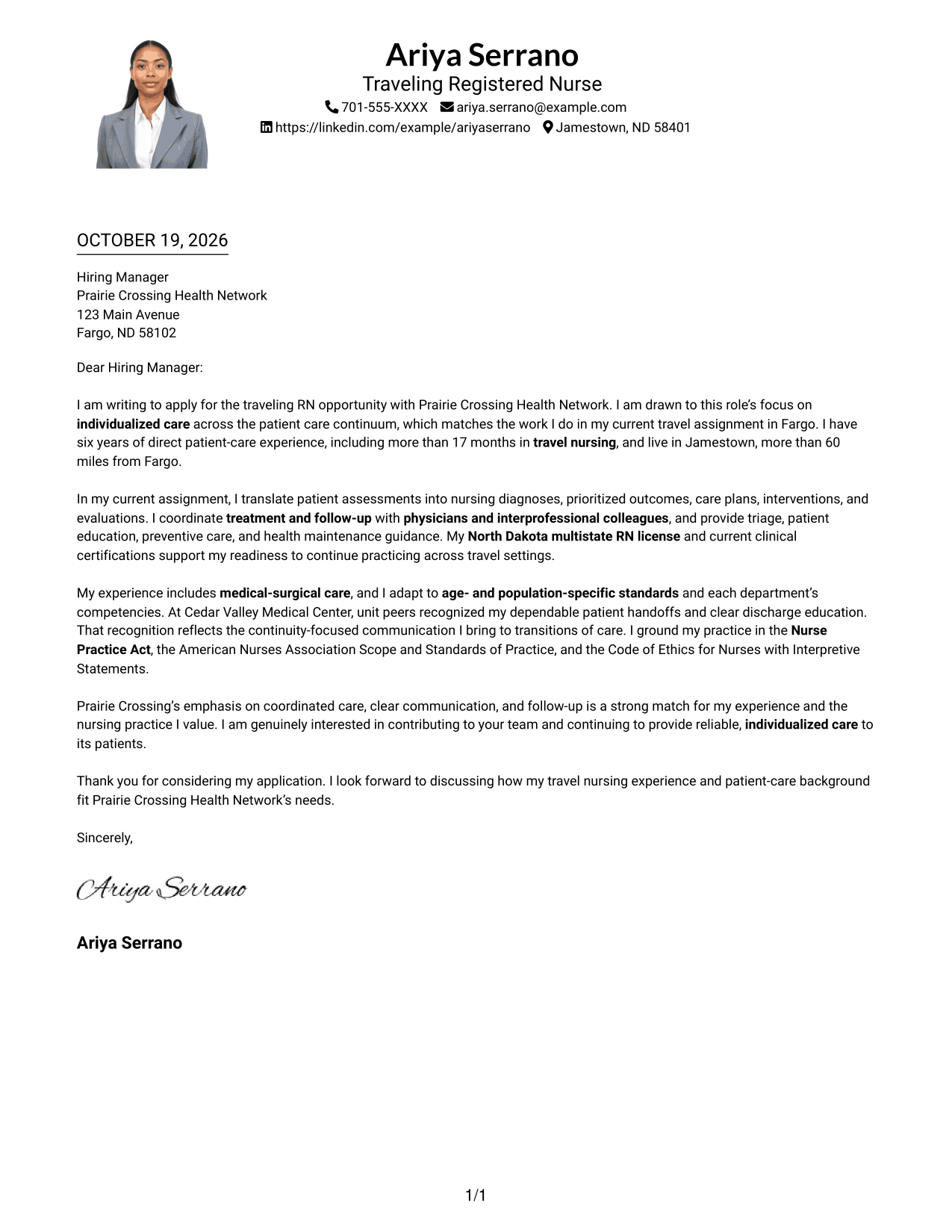 Cover letter example — page 1