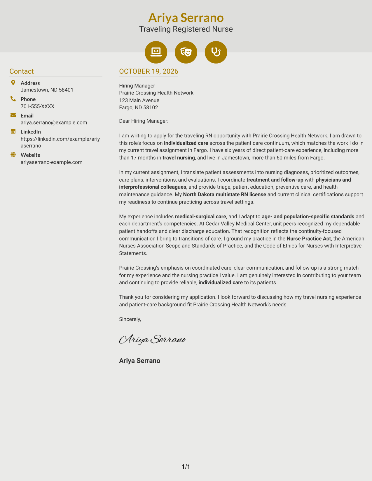 Cover letter example — page 1