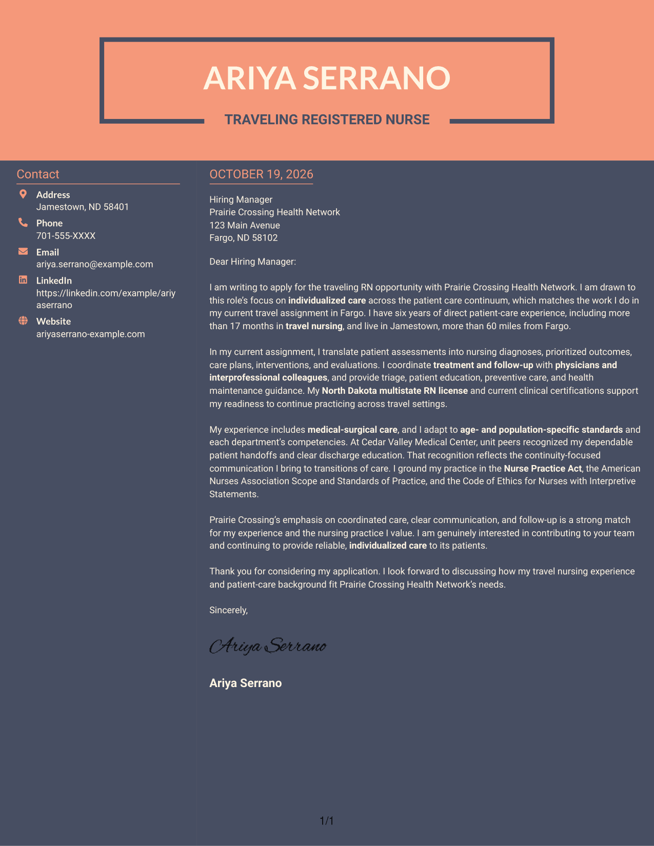 Cover letter example — page 1