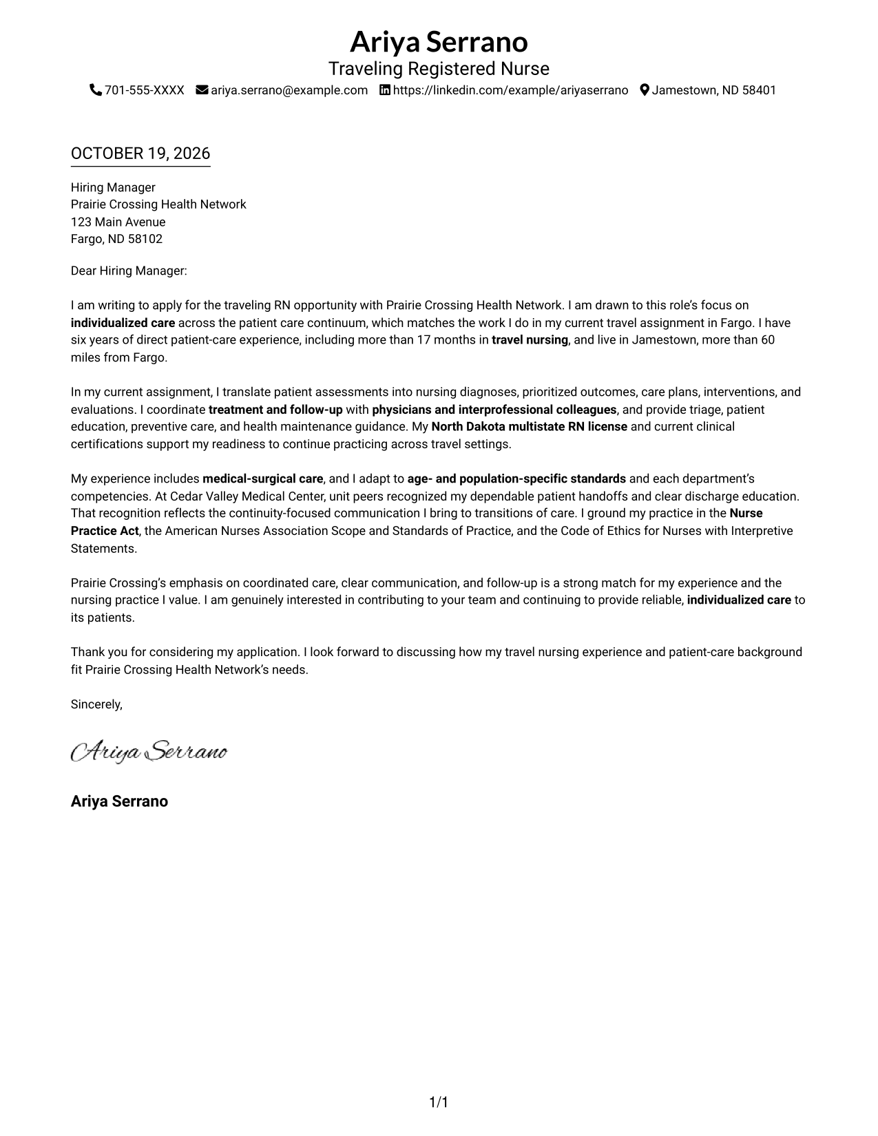 Cover letter example — page 1