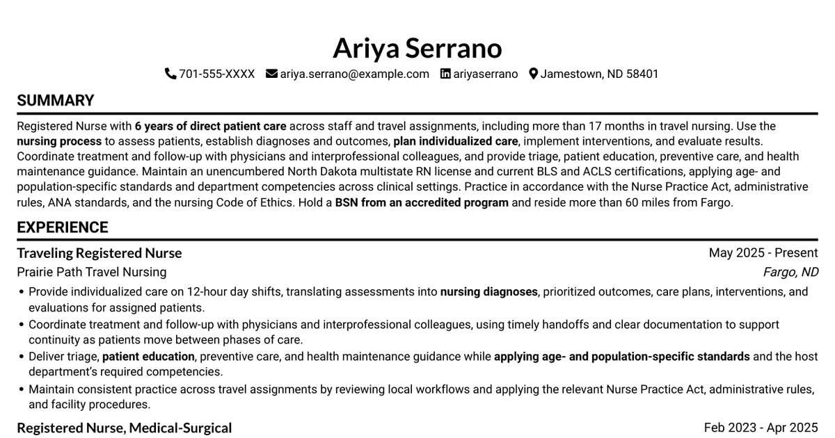 7 Traveling Registered Nurse Resume Templates with Example