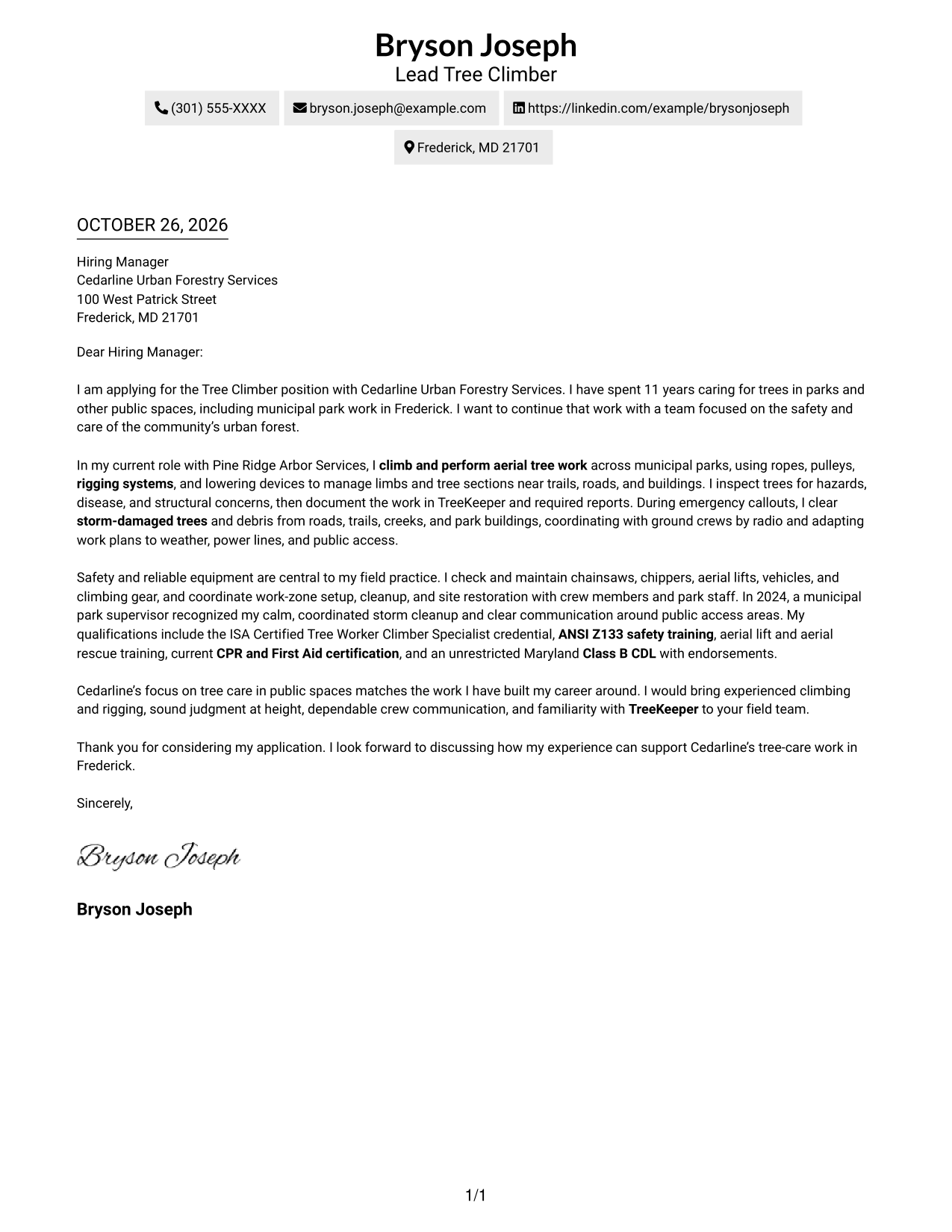 Cover letter example — page 1