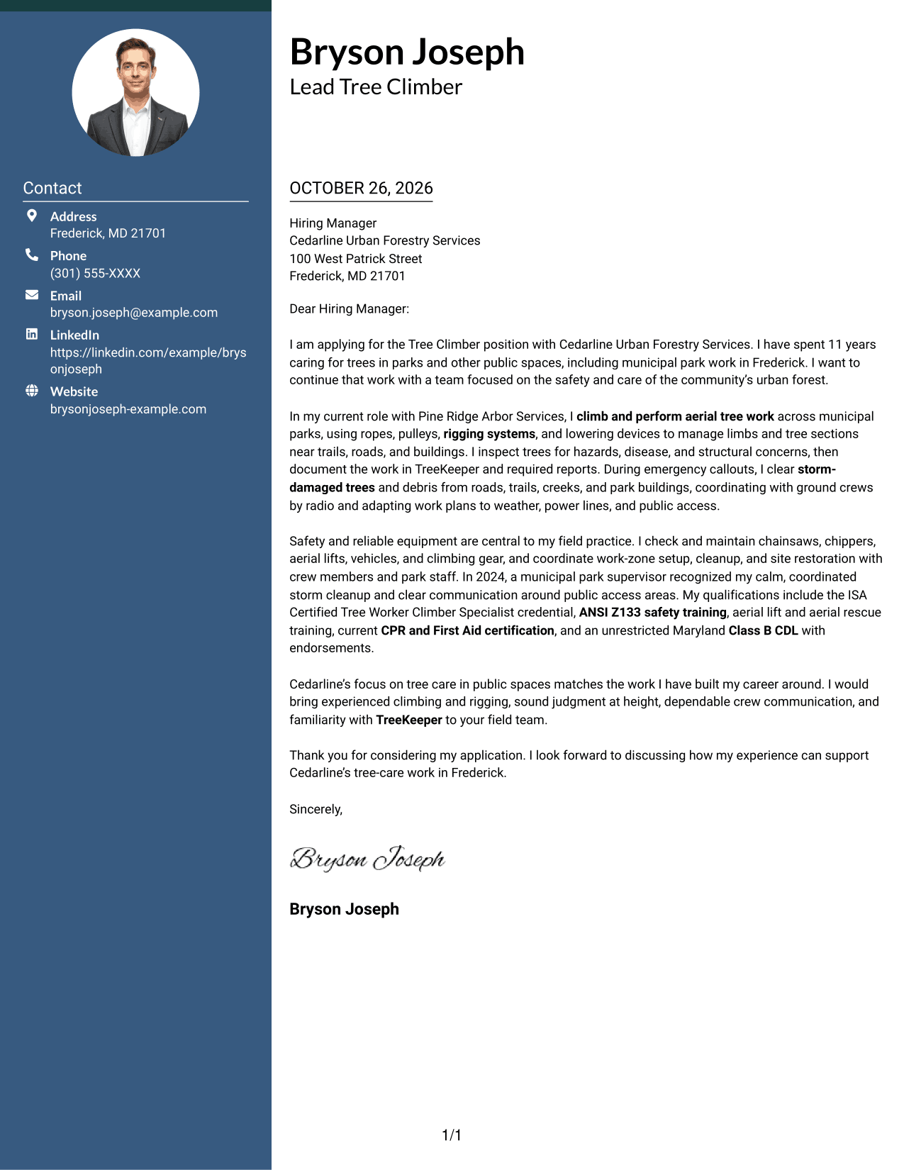 Cover letter example — page 1