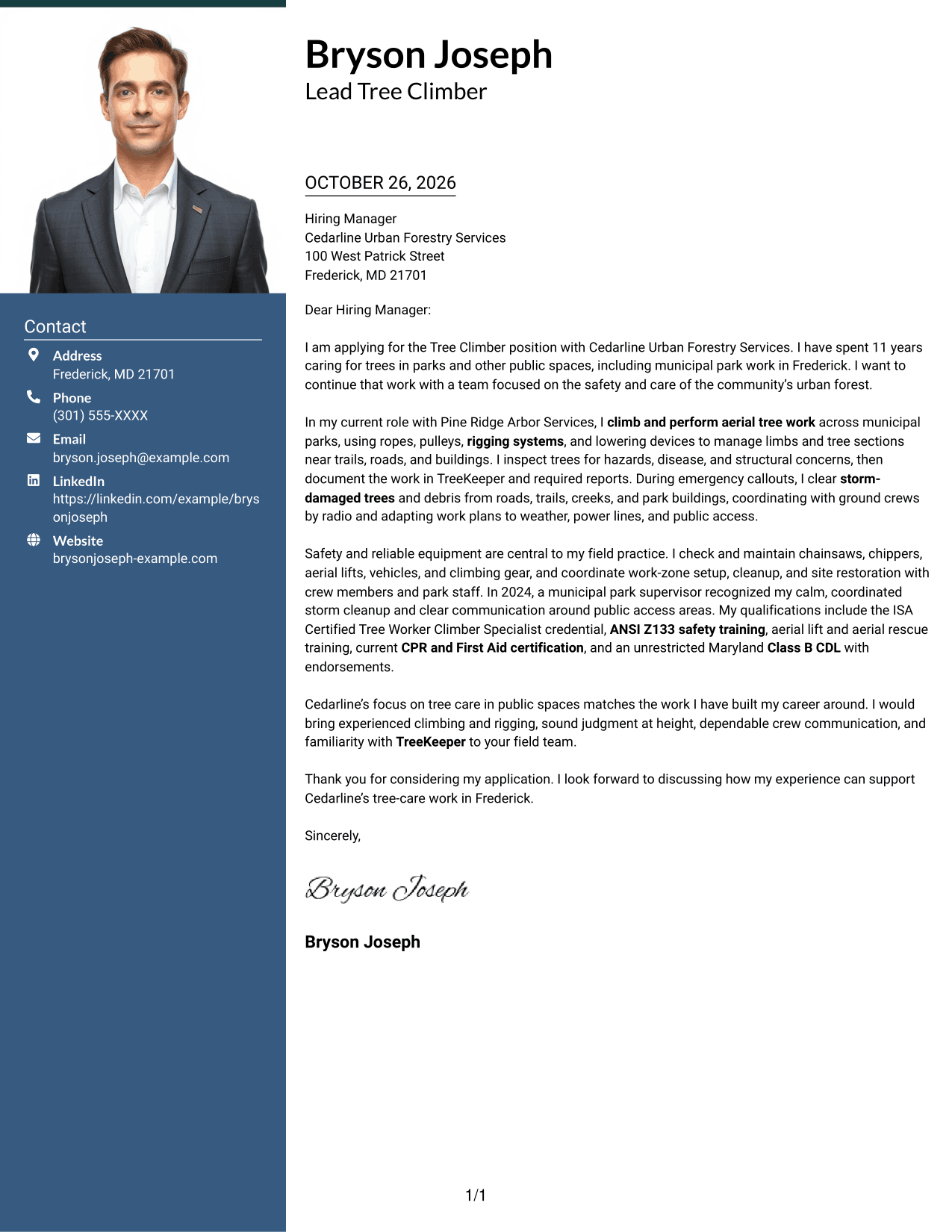 Cover letter example — page 1