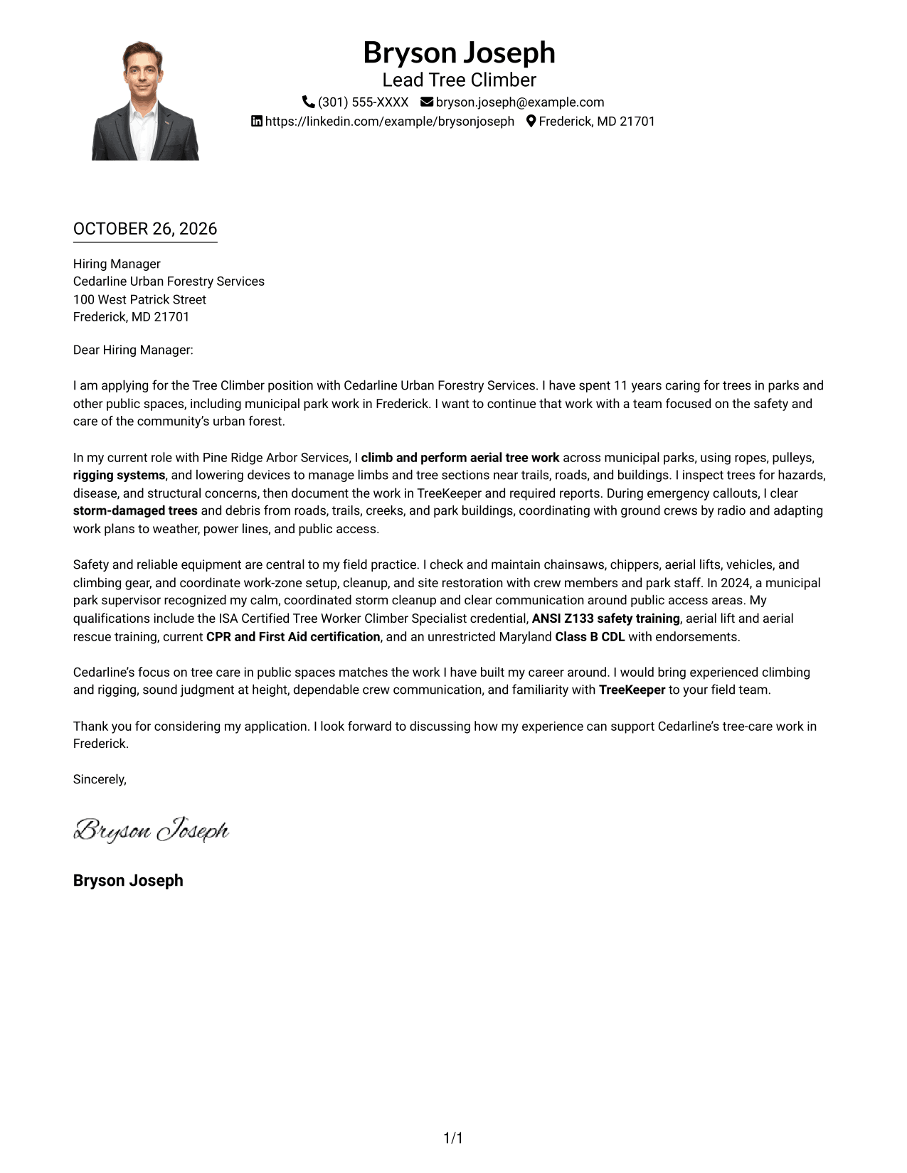 Cover letter example — page 1