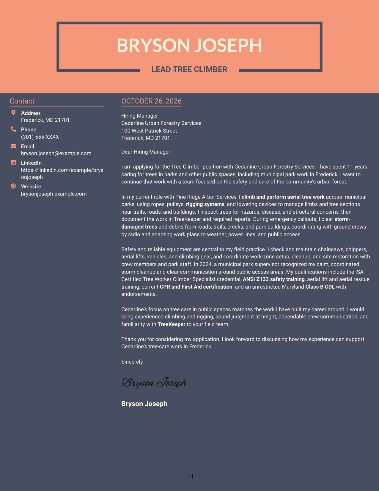Cover letter example — page 1