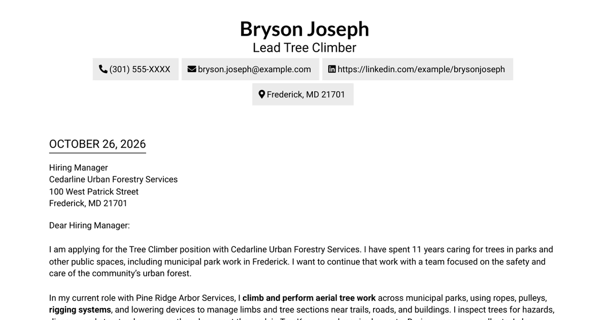 7 Tree Climber - Urban Forestry Cover Letter Templates with Example