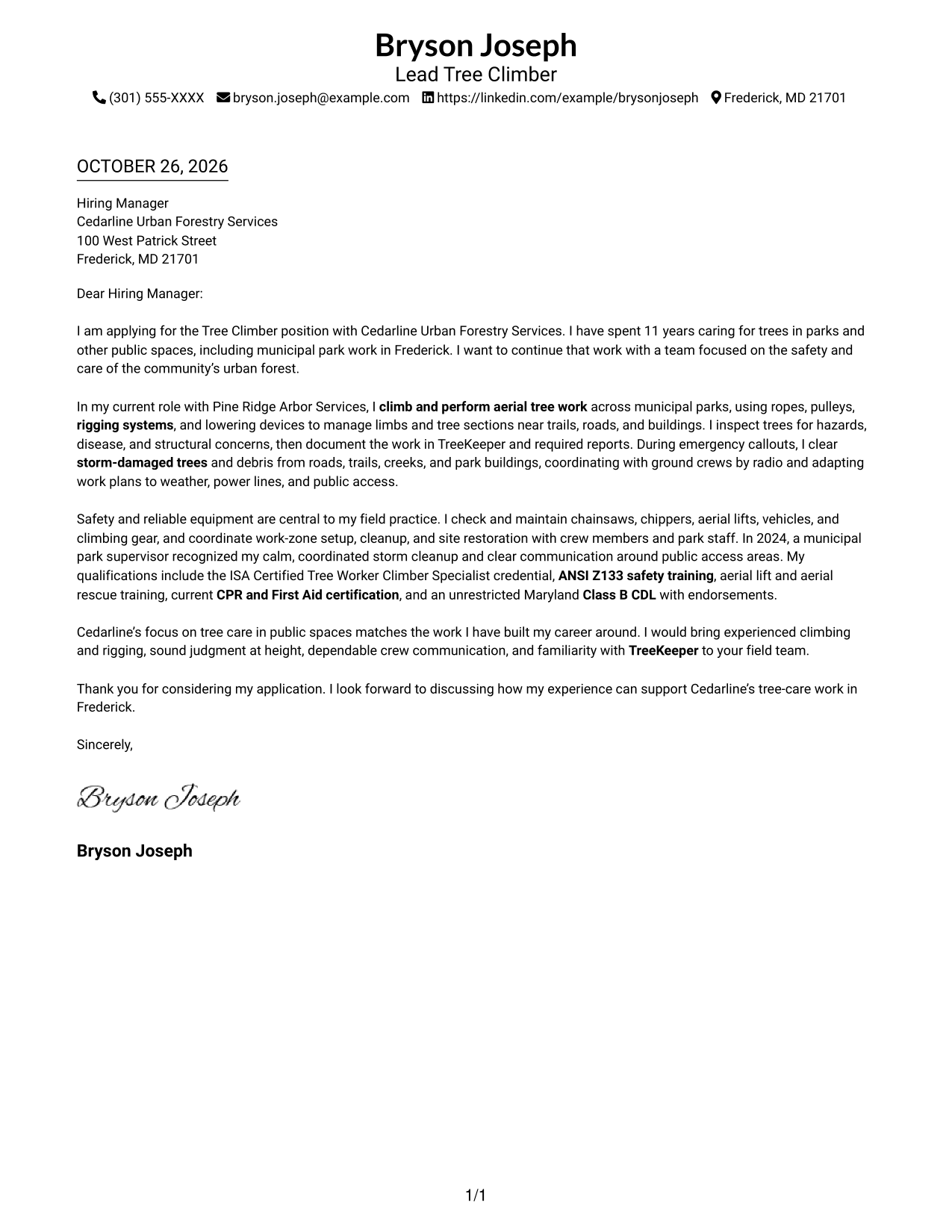Cover letter example — page 1