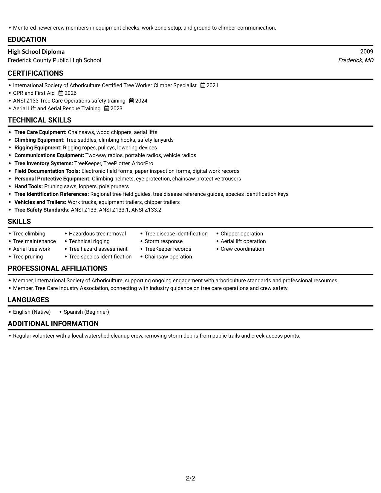Resume example — page 2
