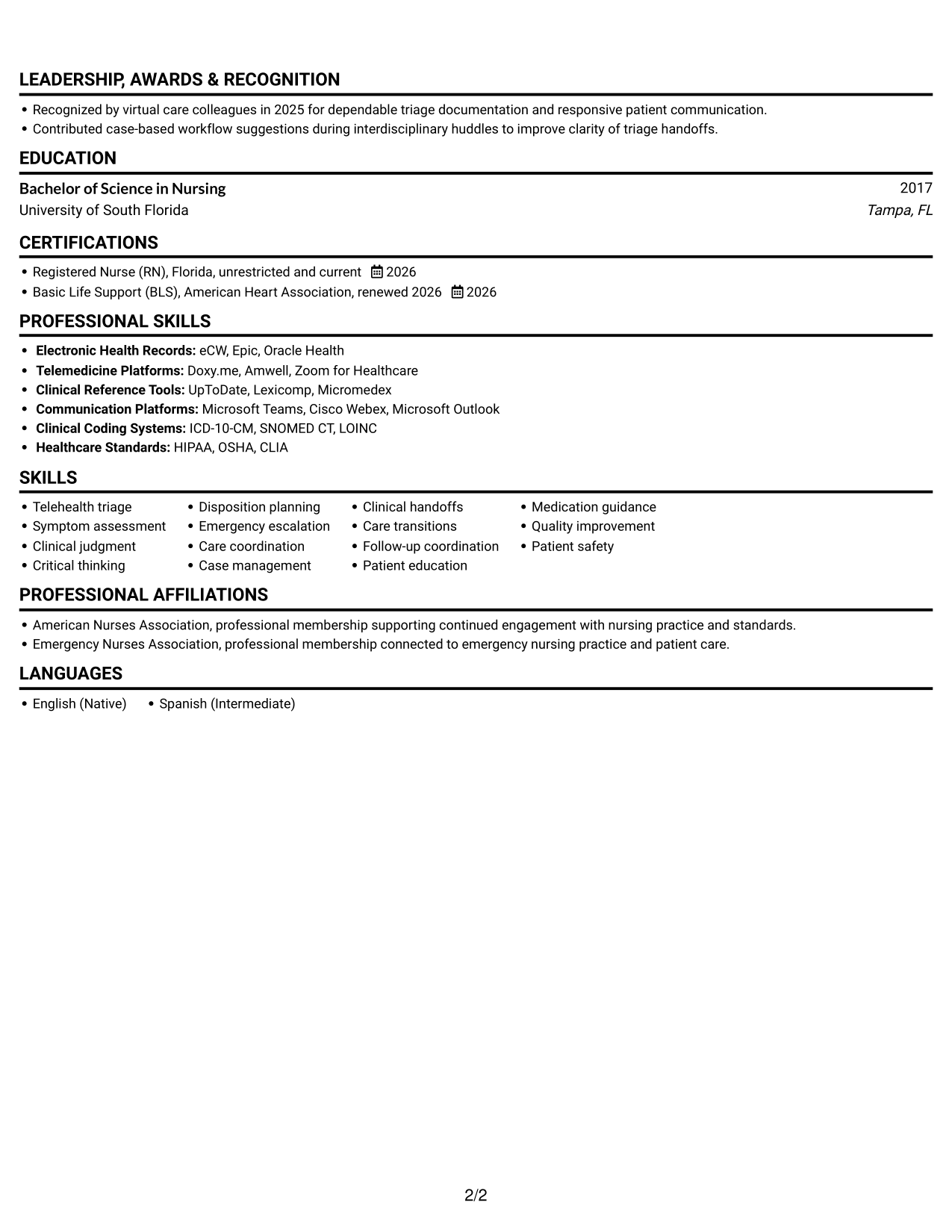 Resume example — page 2