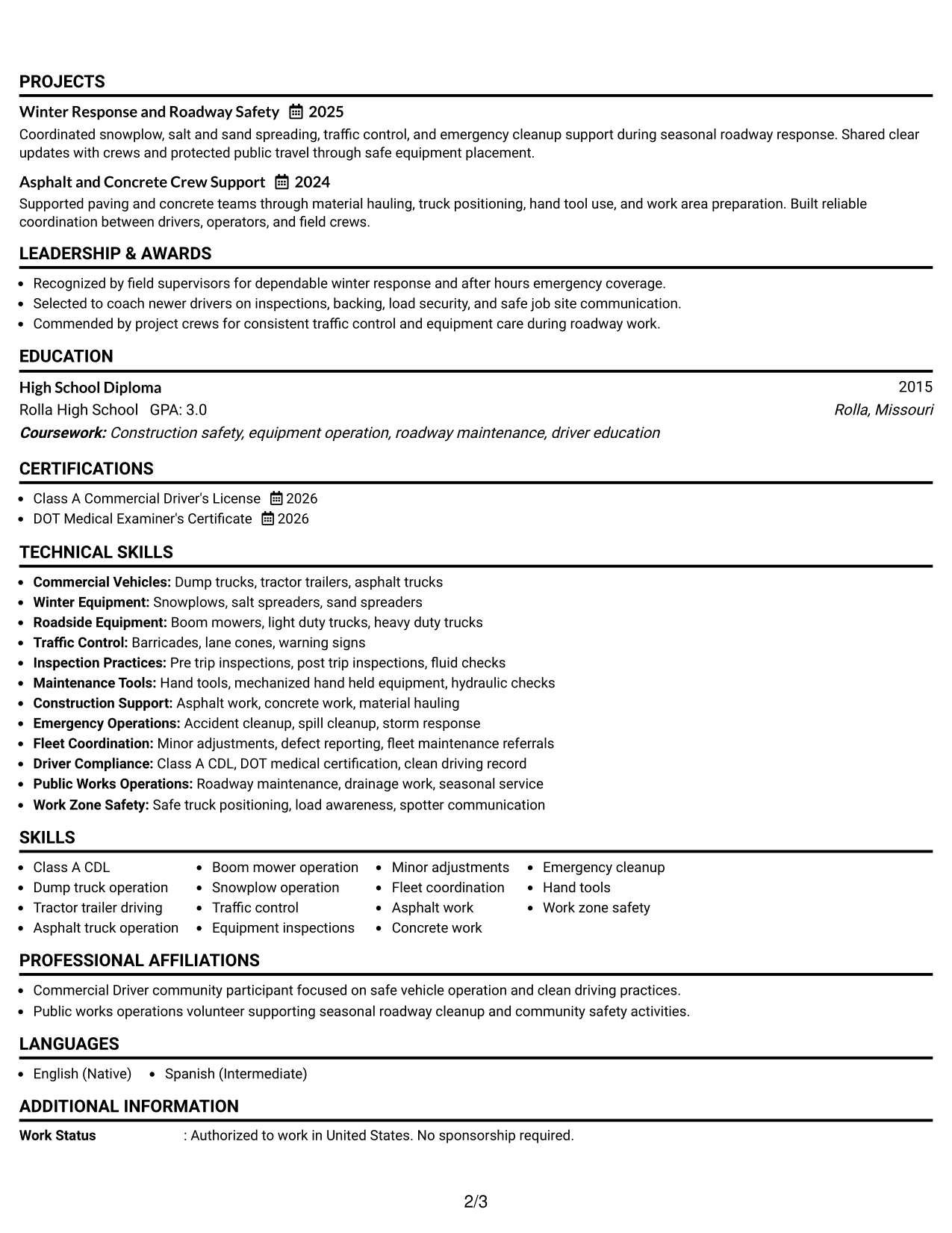 Resume Example Page 2