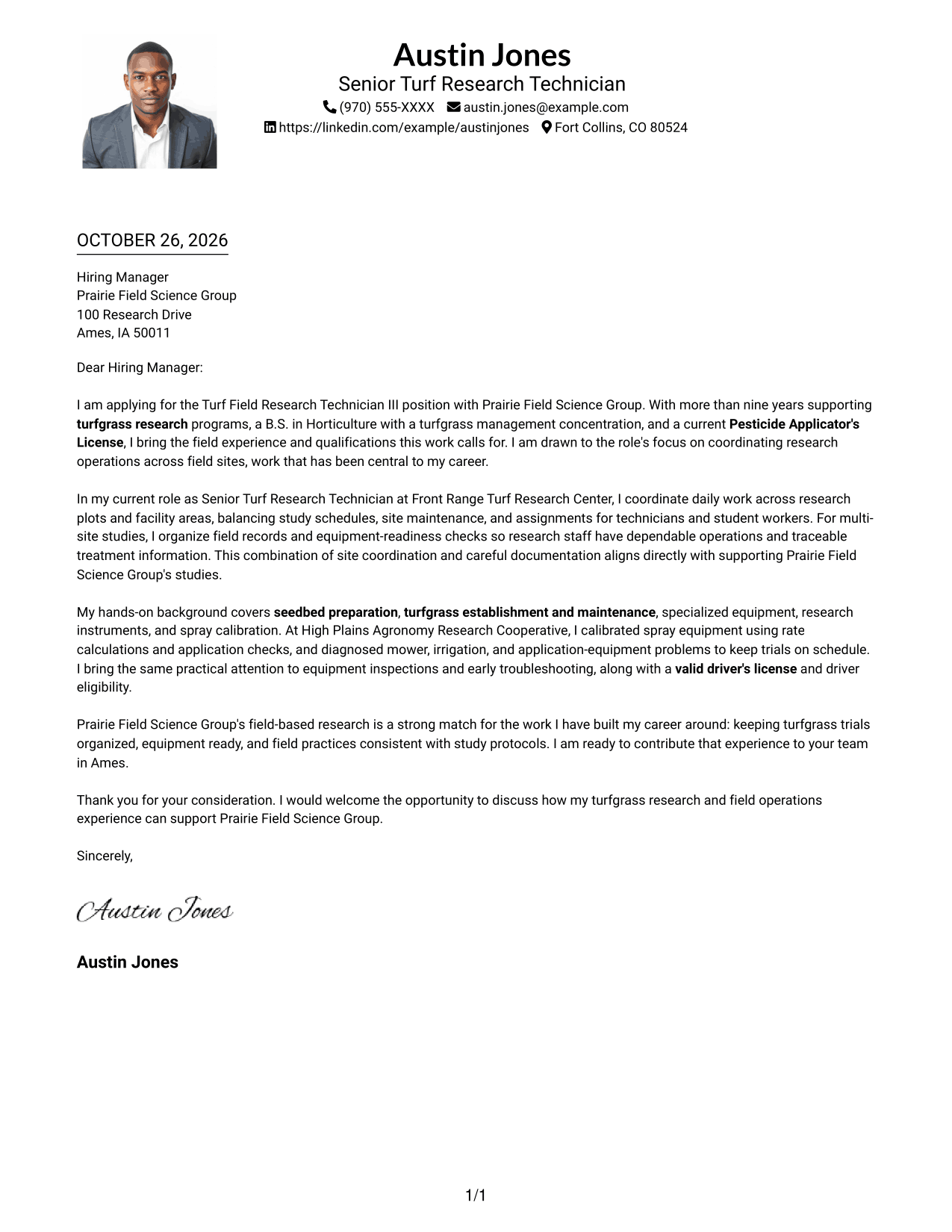 Cover letter example — page 1