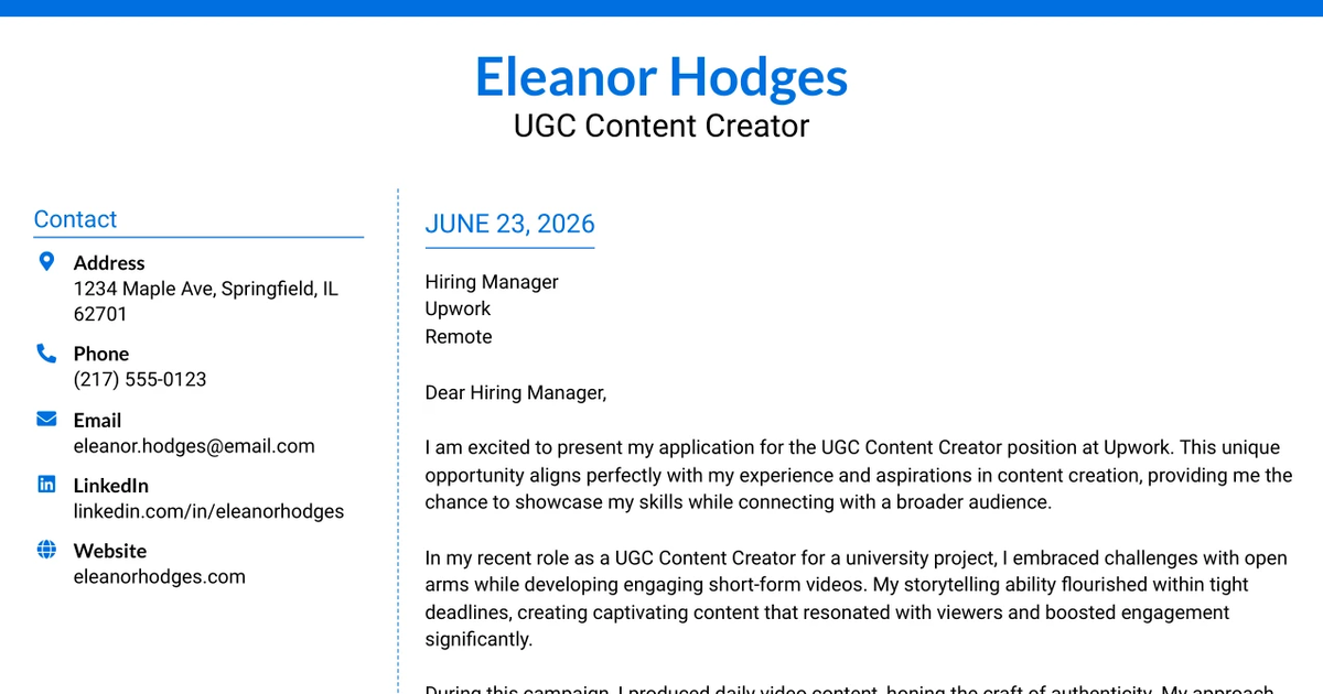 30+ UGC Content Creator Cover Letter Templates with Example 2026