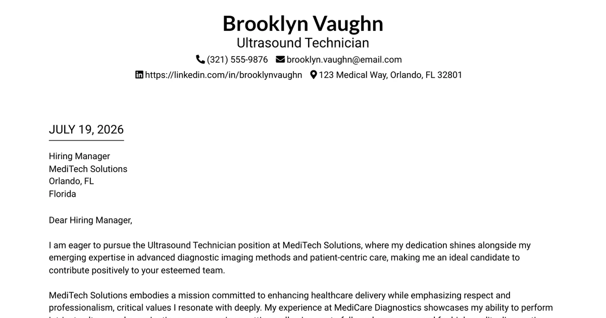 30+ Ultrasound Technician Cover Letter Templates with Example 2026