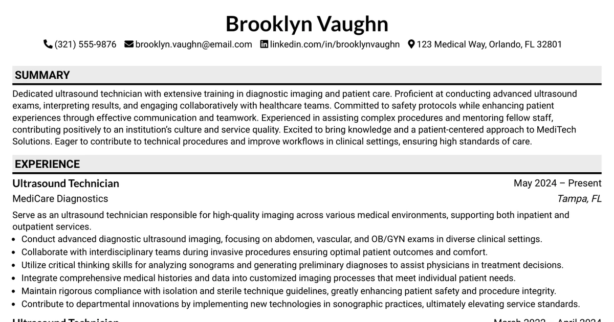 33 Ultrasound Technician Resume Templates with Example 2026 (ATS-Optimized)