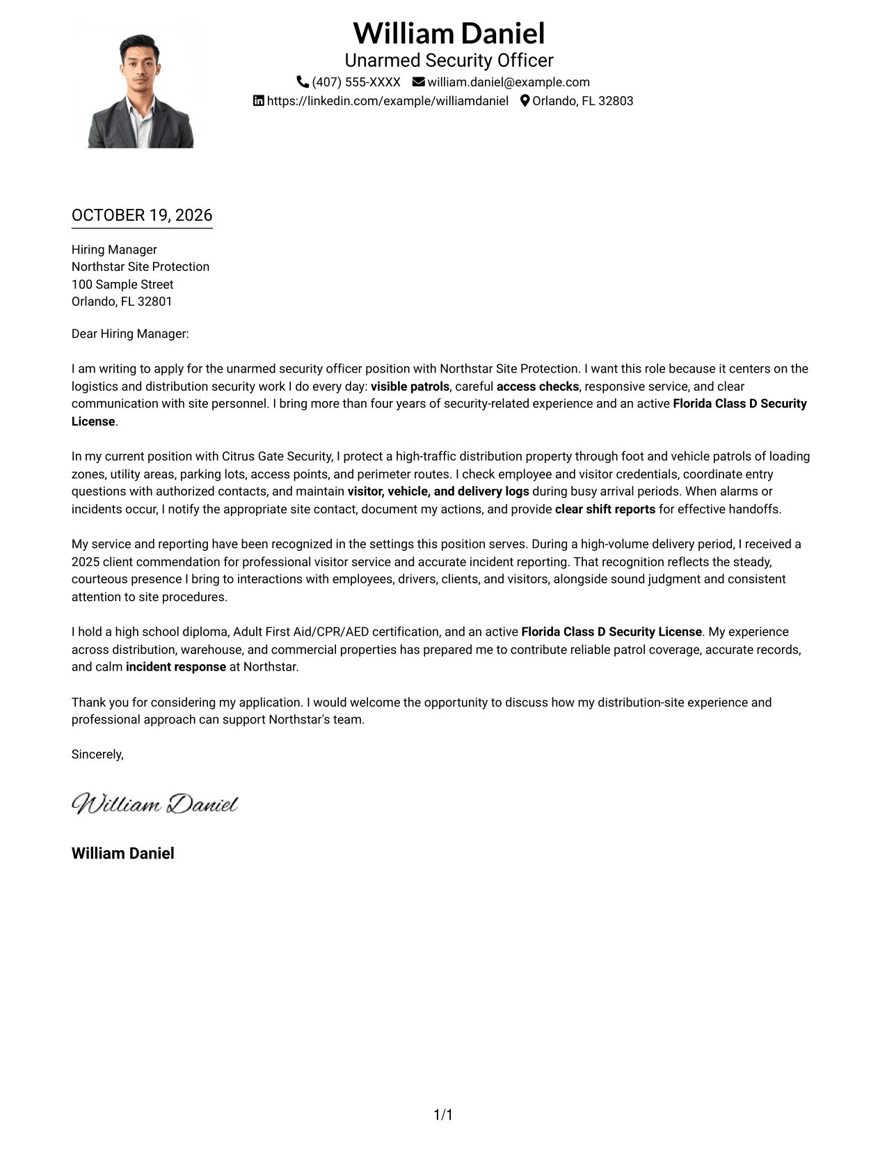 Cover letter example — page 1