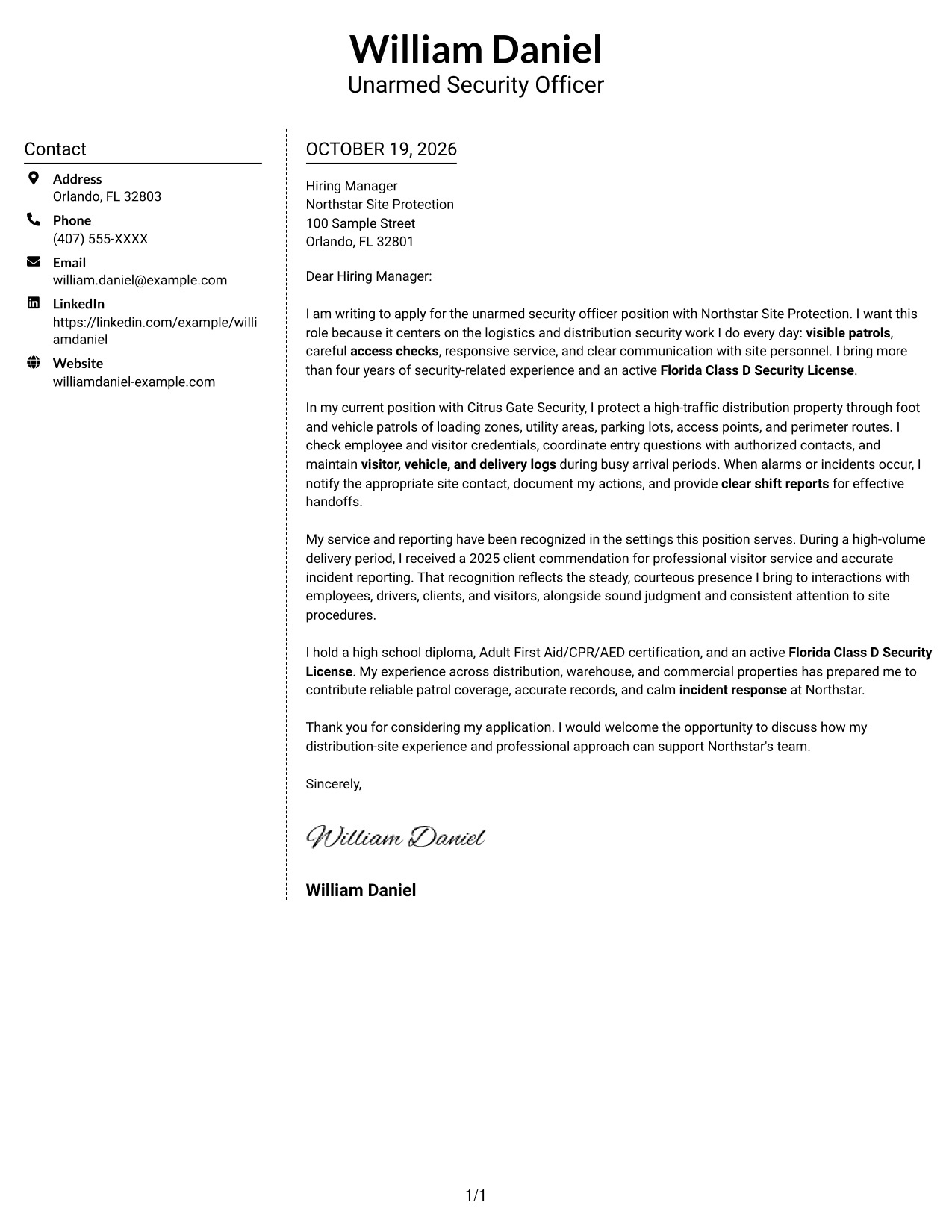Cover letter example — page 1