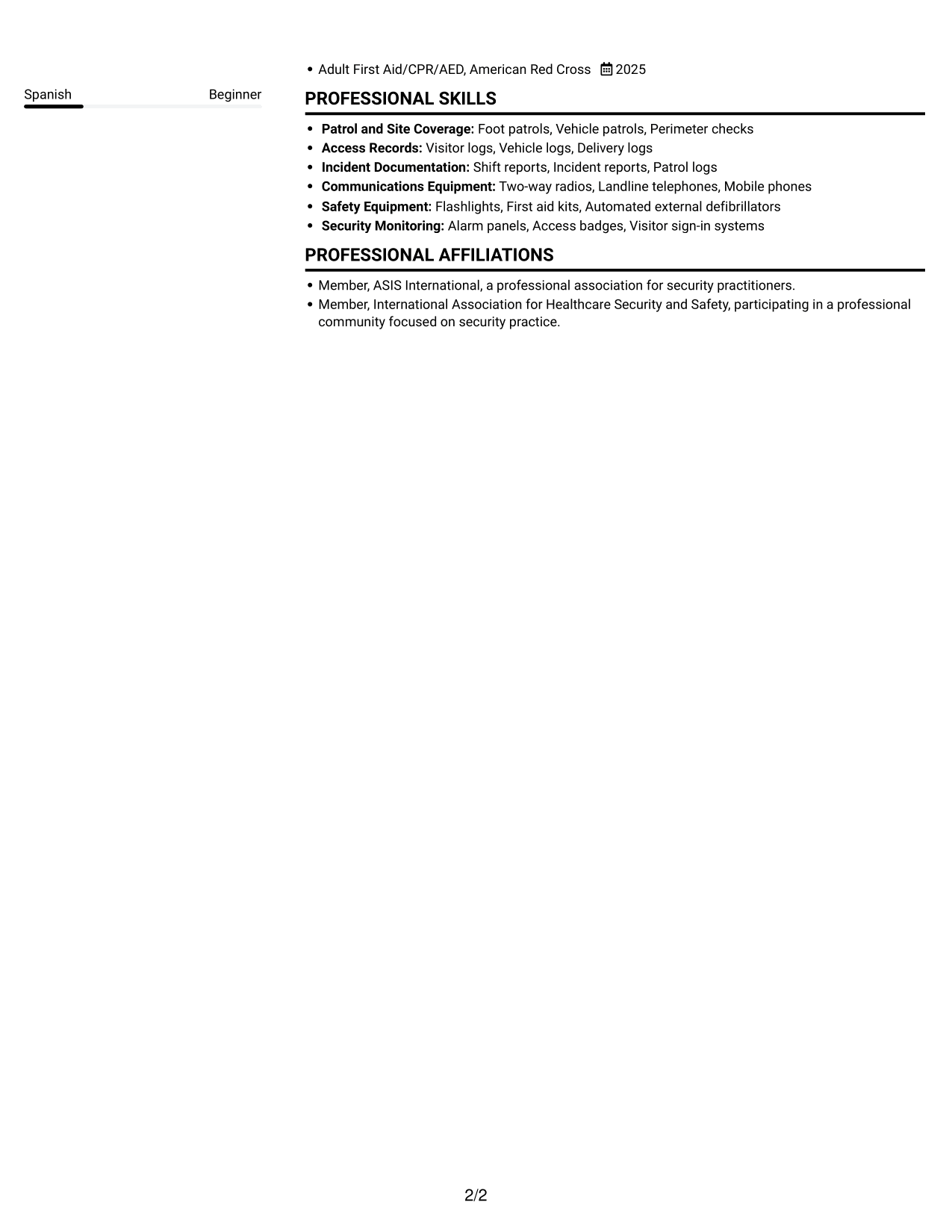 Resume example — page 2