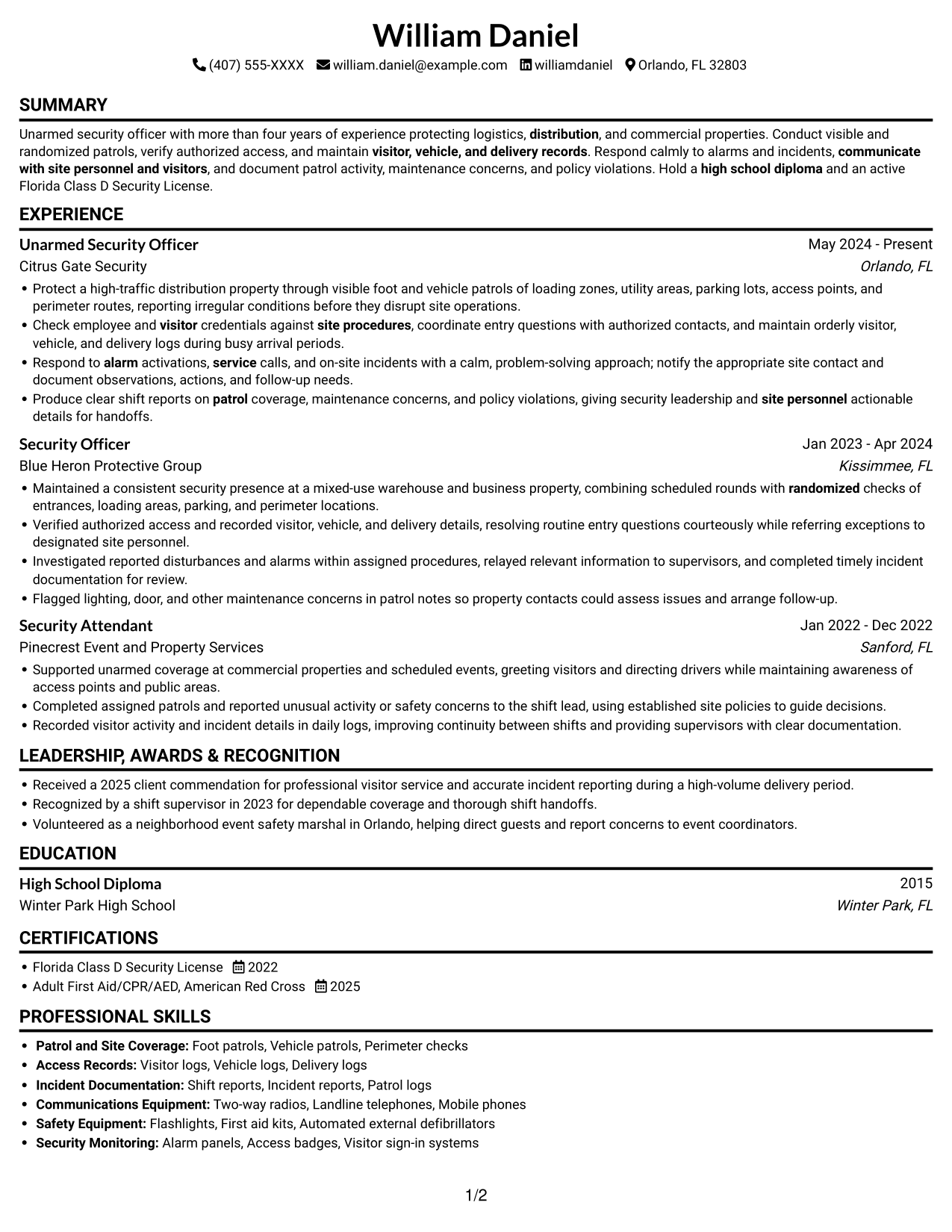 Resume example — page 1