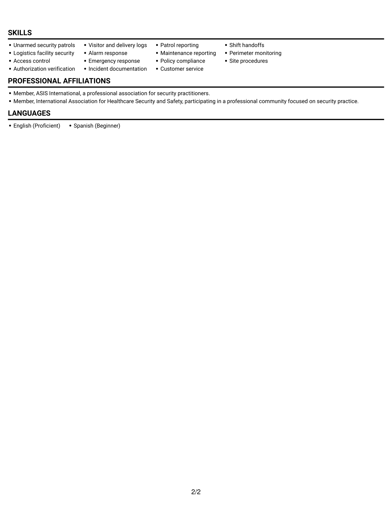 Resume example — page 2