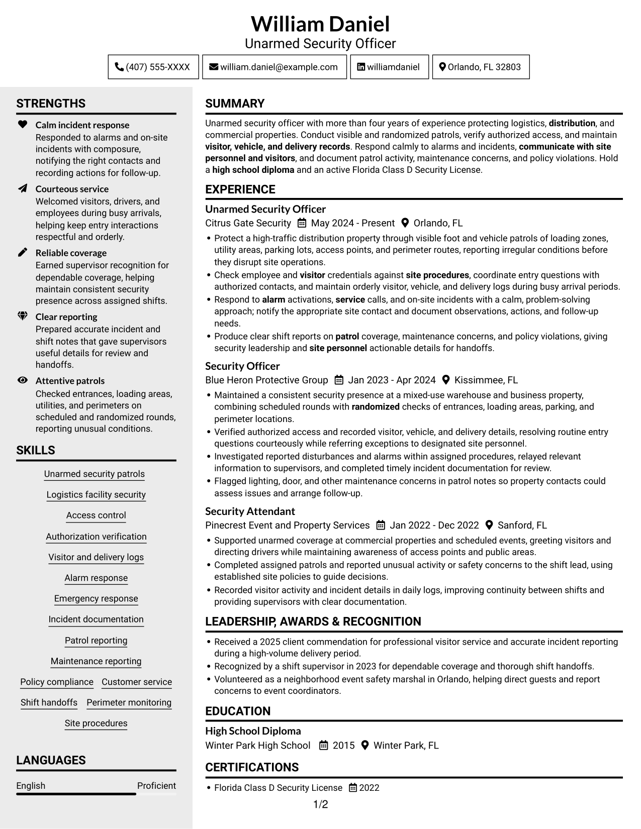 Resume example — page 1