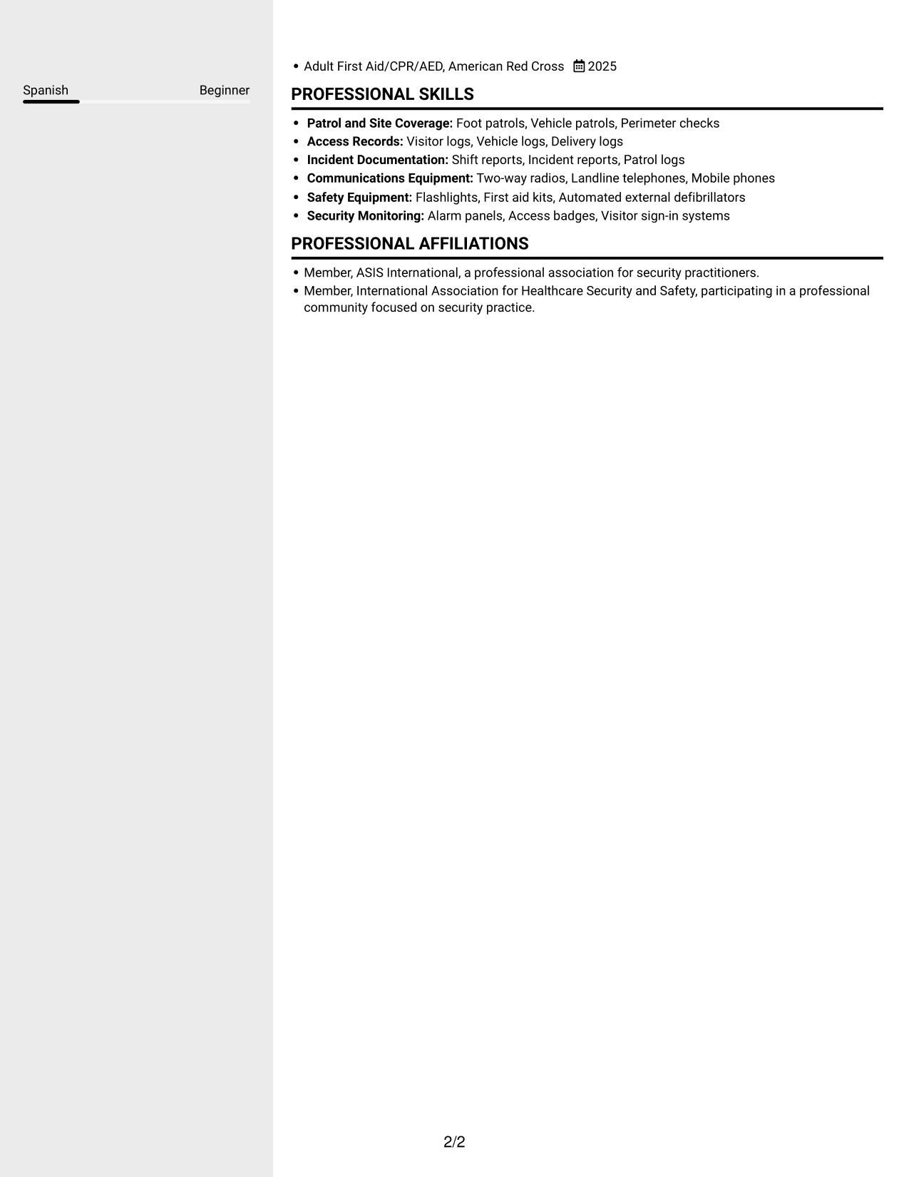 Resume example — page 2