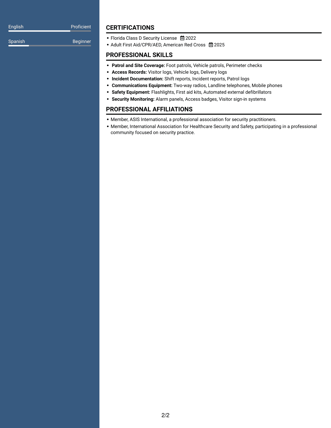 Resume example — page 2