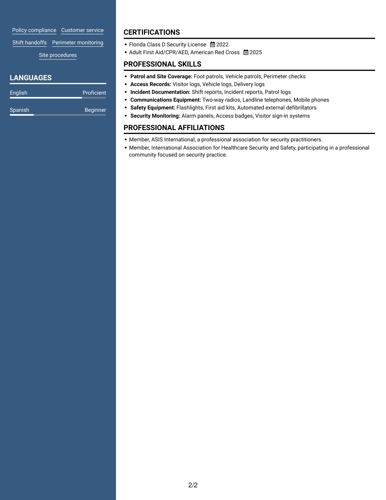 Resume example — page 2