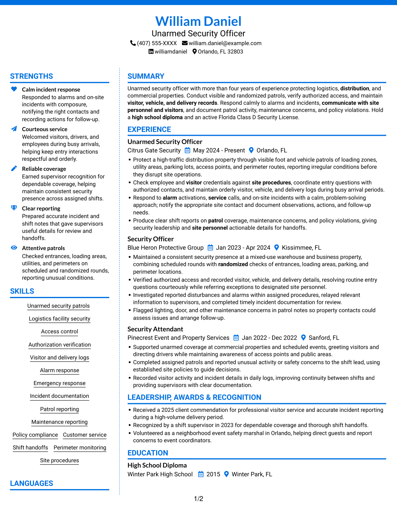 Resume example — page 1