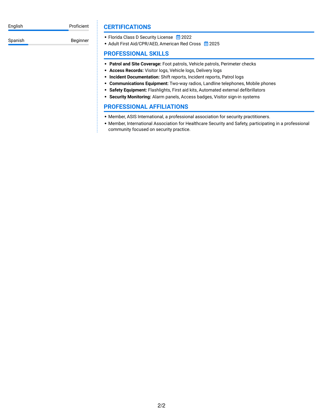Resume example — page 2
