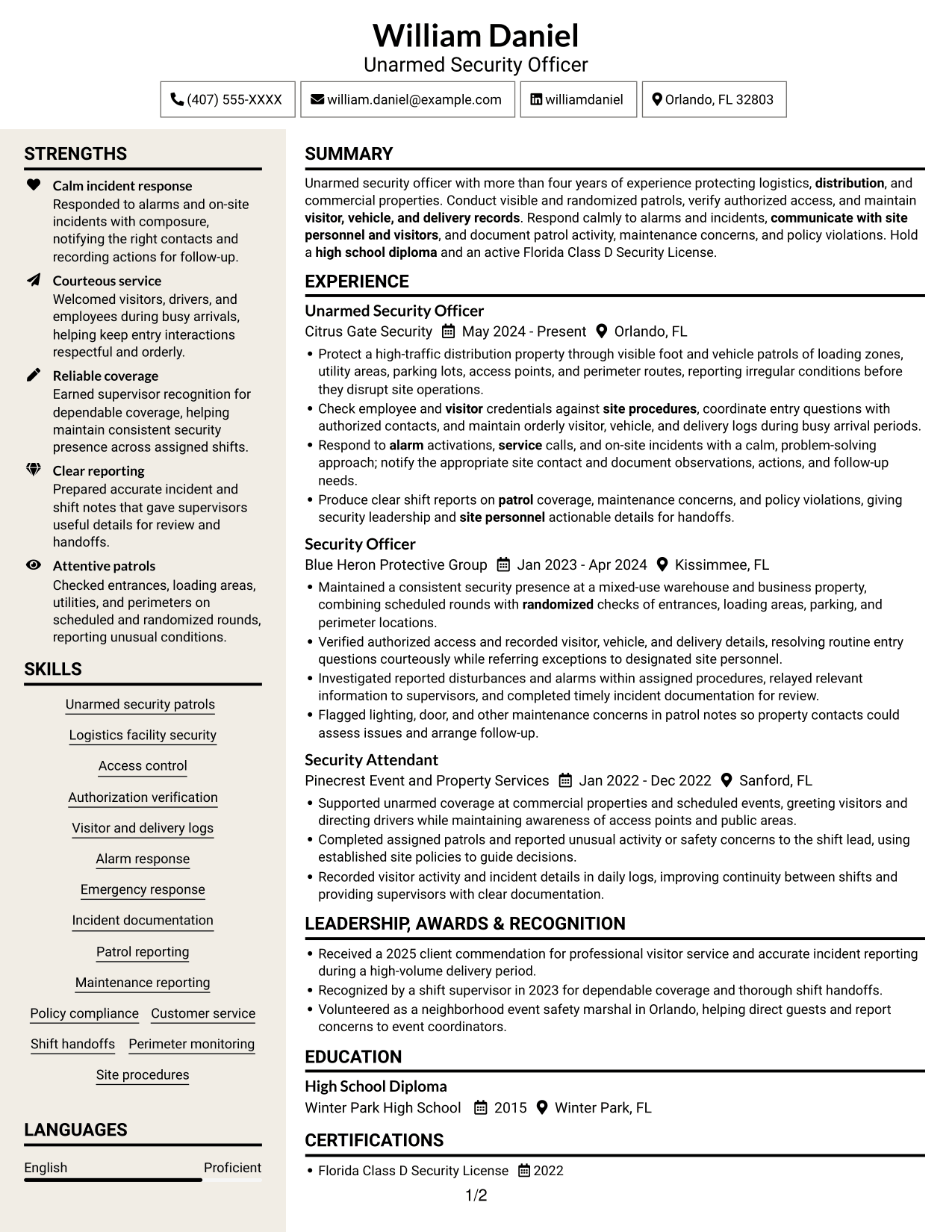 Resume example — page 1