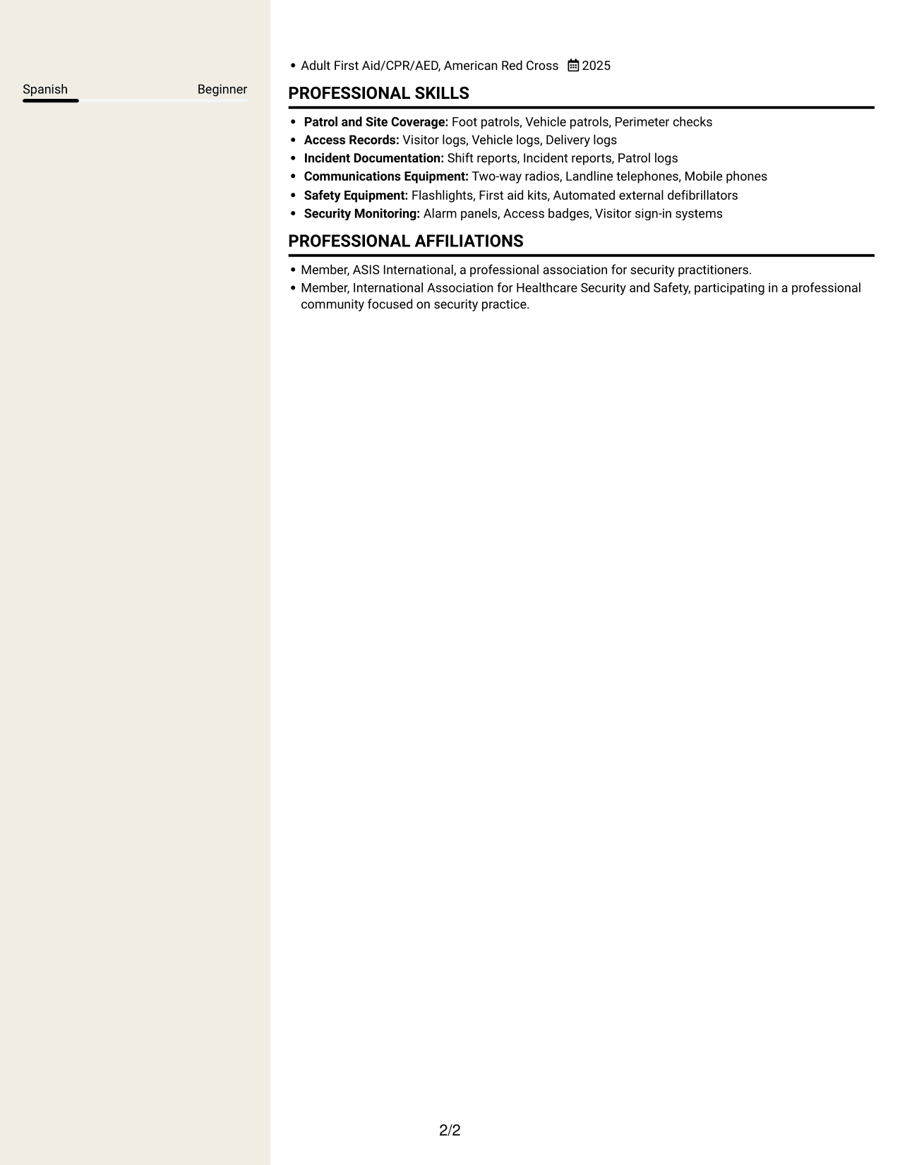 Resume example — page 2