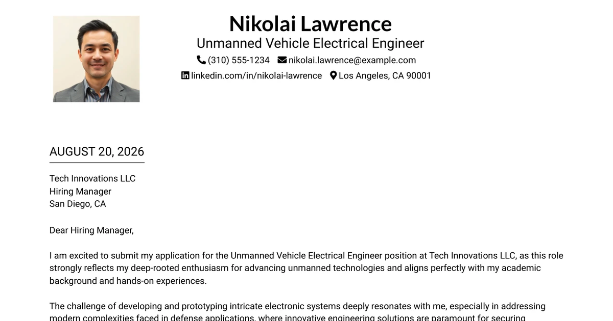 30+ Unmanned Vehicle Electrical Engineer Cover Letter Templates with Example 2026