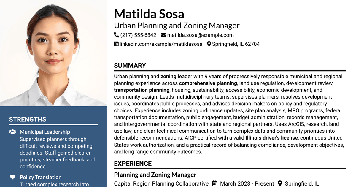 7 Urban Planning and Zoning Manager Resume Templates with Example