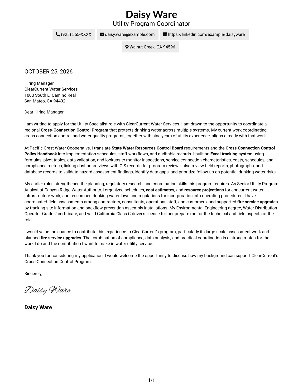 Cover letter example — page 1