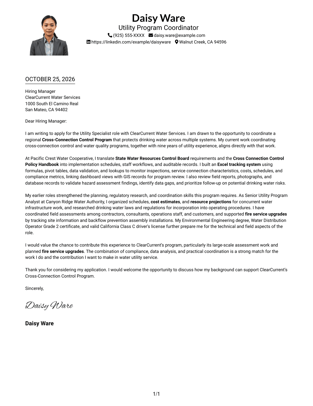Cover letter example — page 1