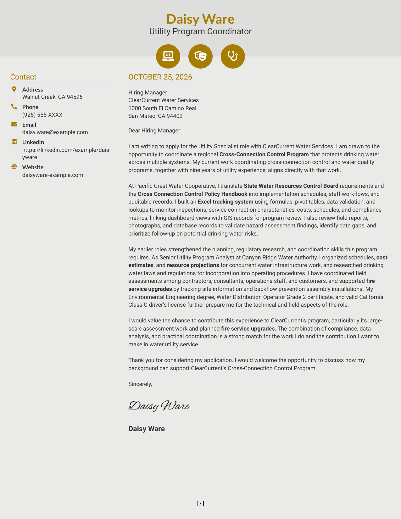 Cover letter example — page 1