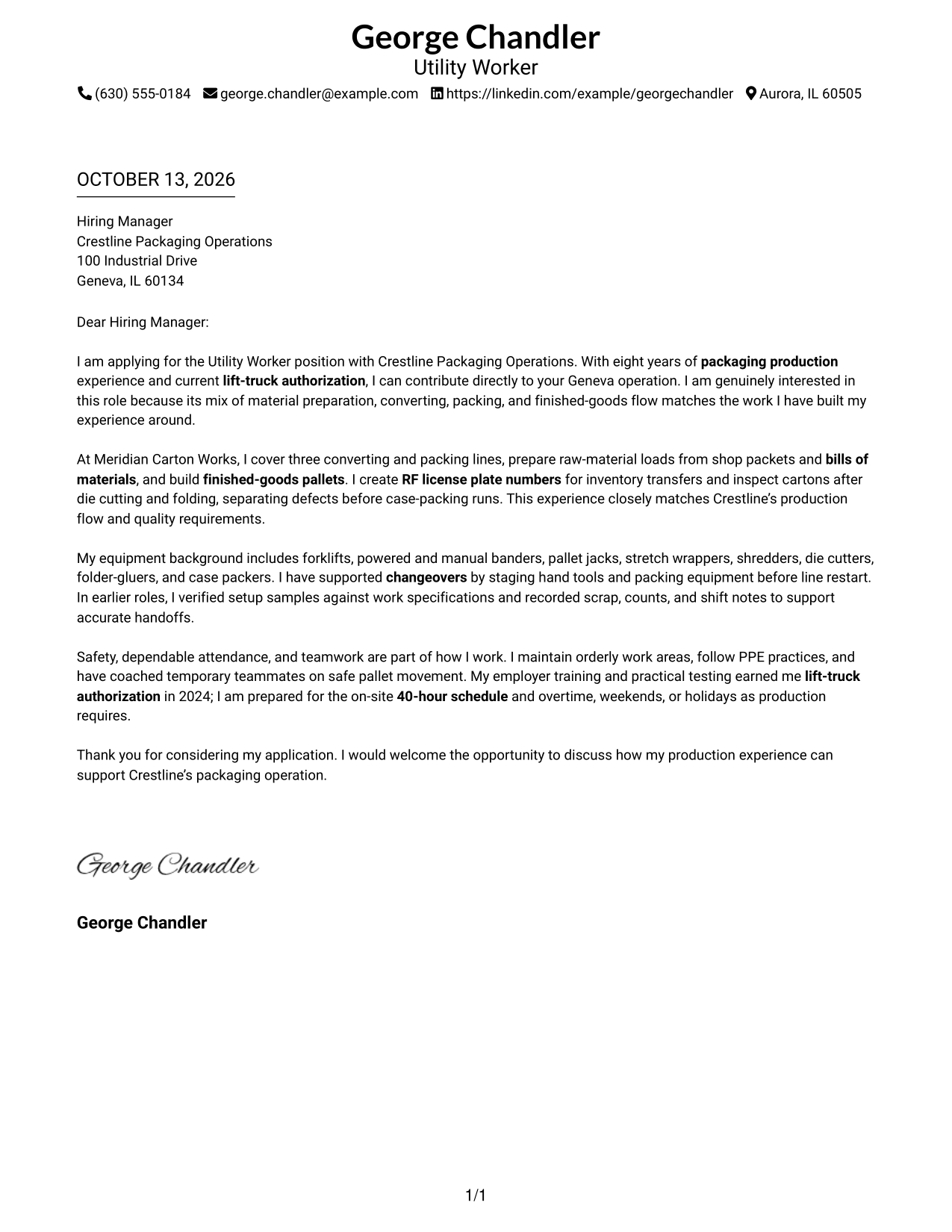Cover Letter Example Page 1