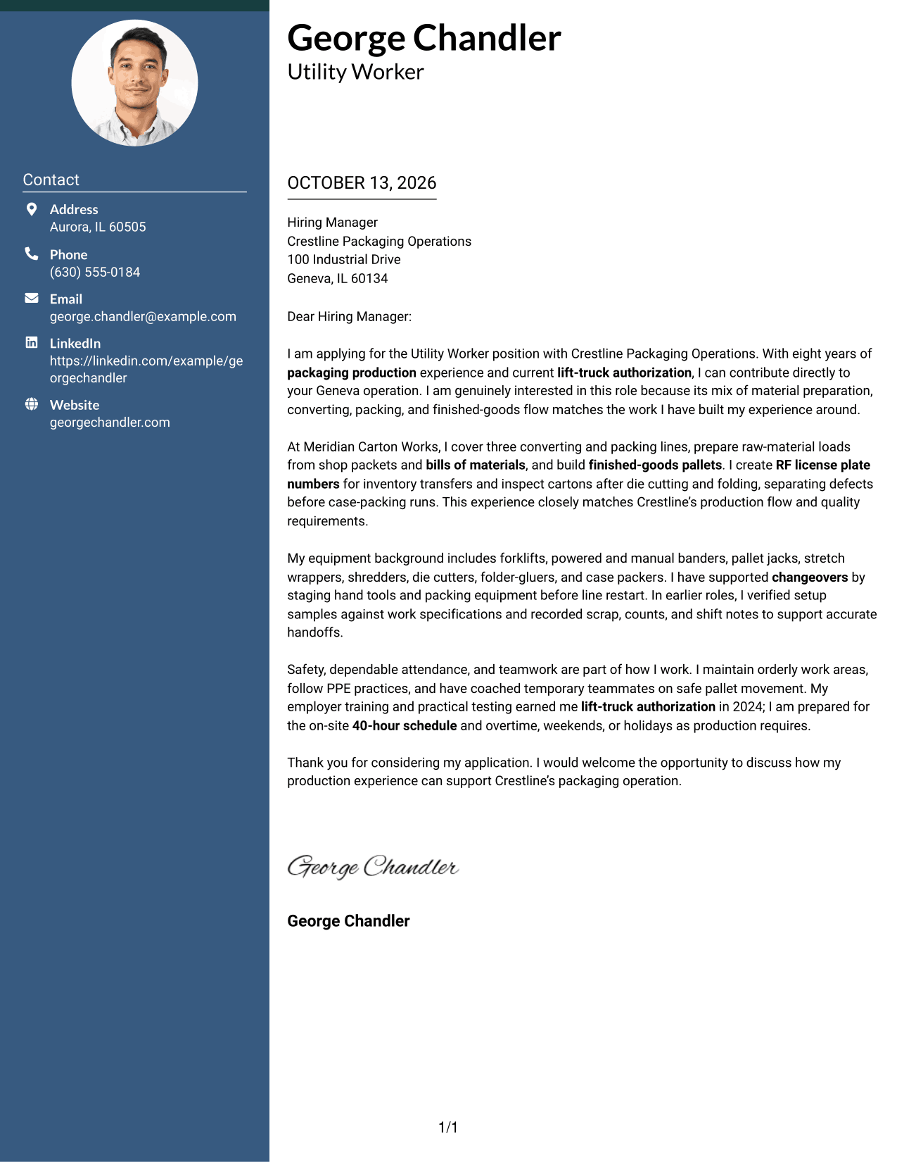 Cover Letter Example Page 1