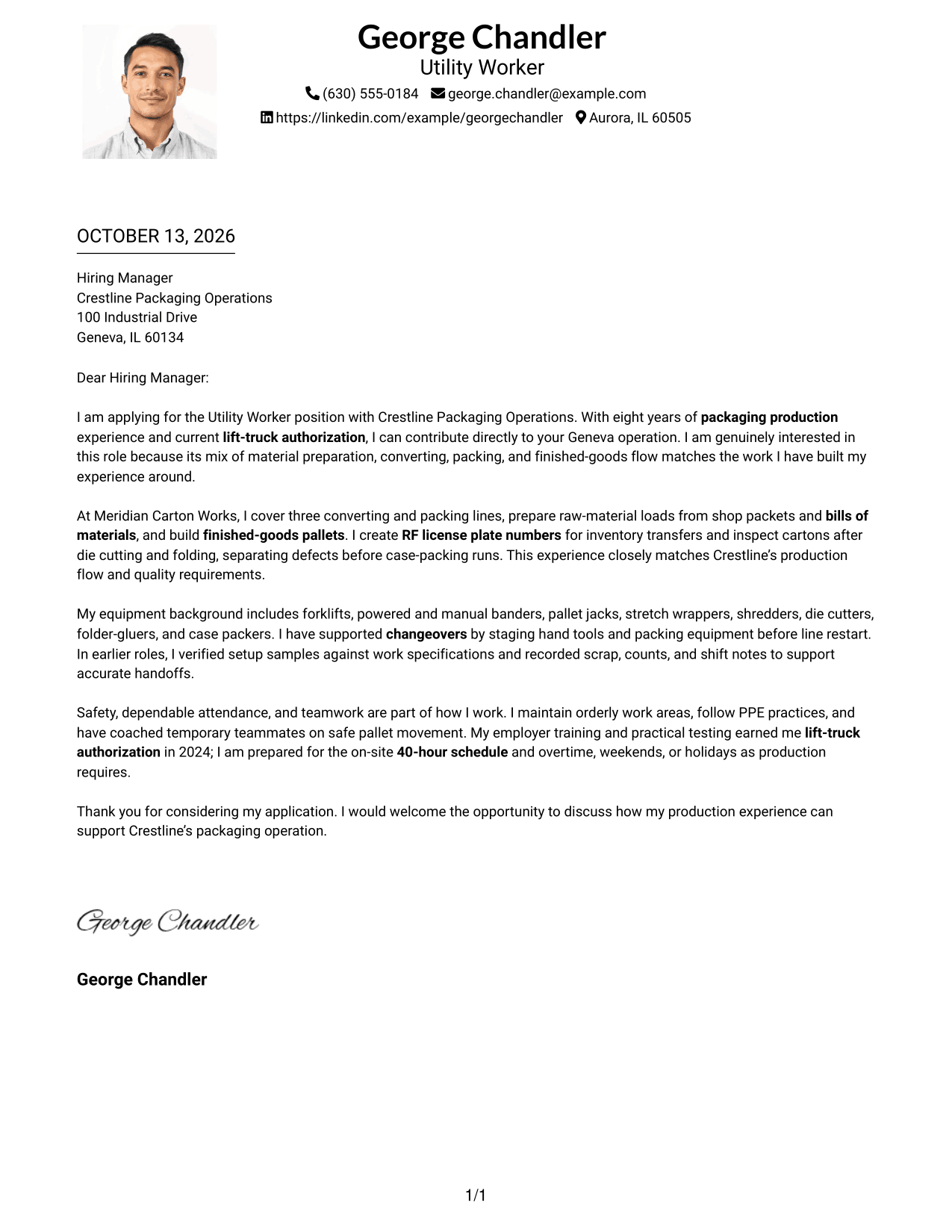 Cover Letter Example Page 1