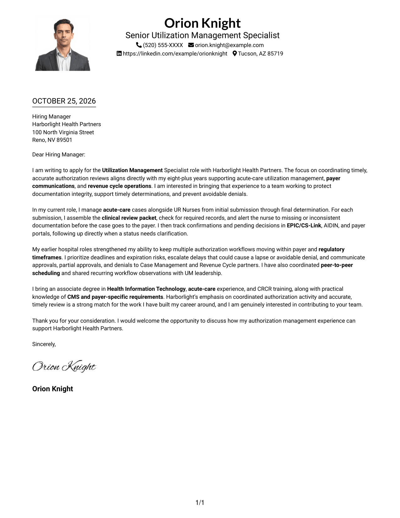 Cover letter example — page 1