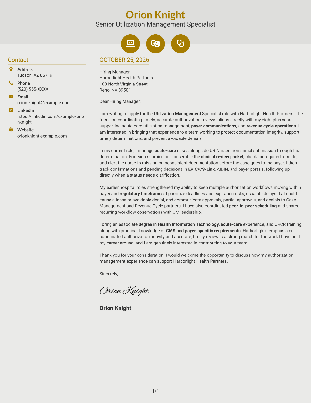Cover letter example — page 1
