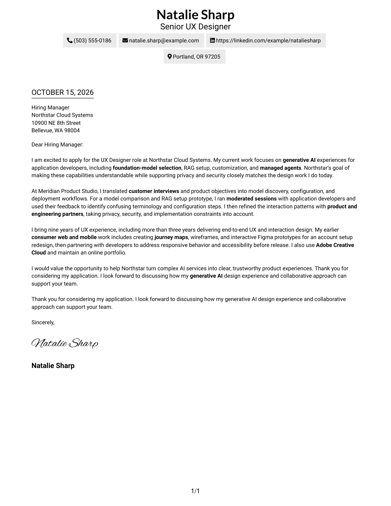 Cover letter example — page 1