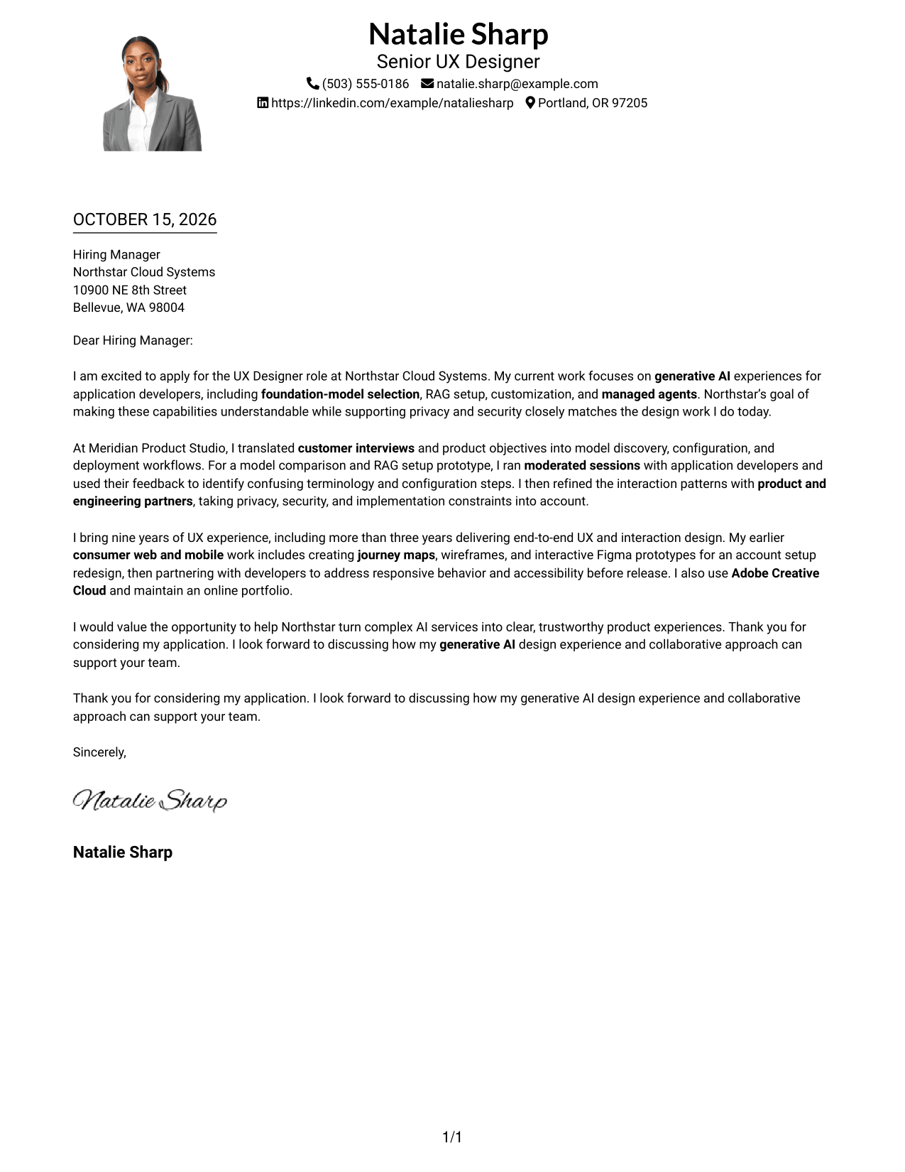 Cover letter example — page 1